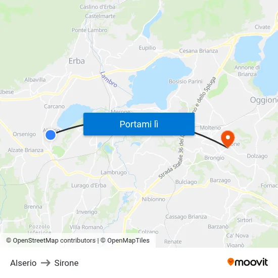 Alserio to Sirone map