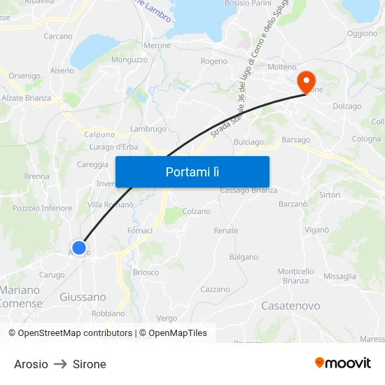 Arosio to Sirone map