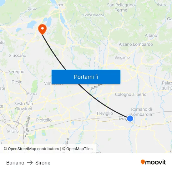 Bariano to Sirone map
