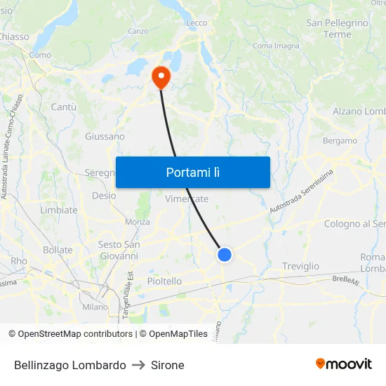 Bellinzago Lombardo to Sirone map