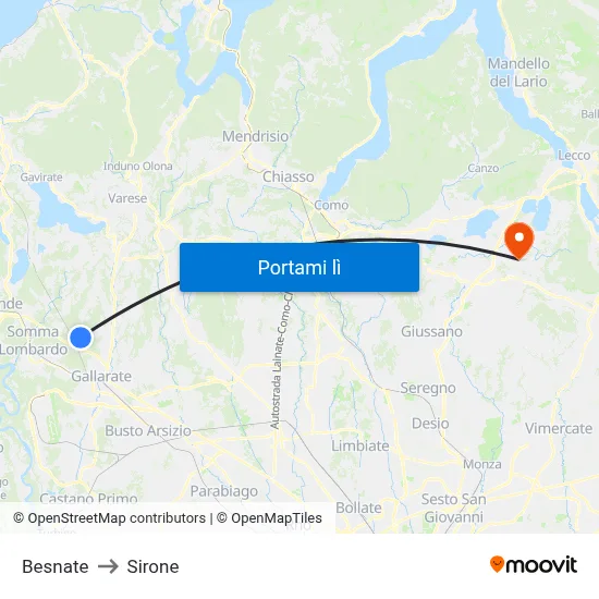 Besnate to Sirone map