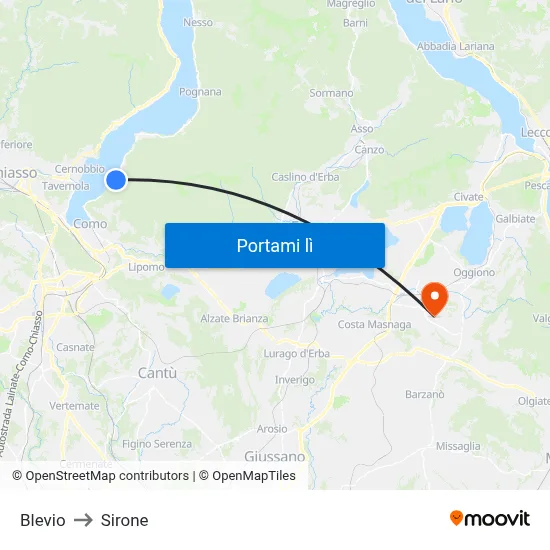 Blevio to Sirone map