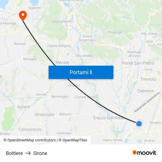 Boltiere to Sirone map