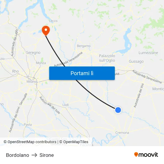 Bordolano to Sirone map