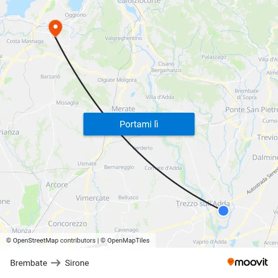 Brembate to Sirone map