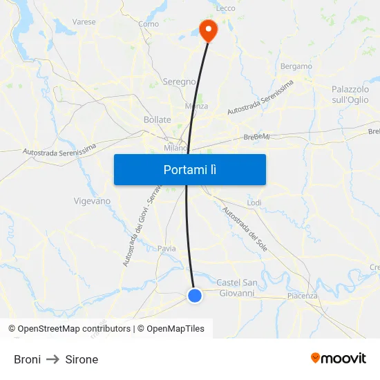 Broni to Sirone map