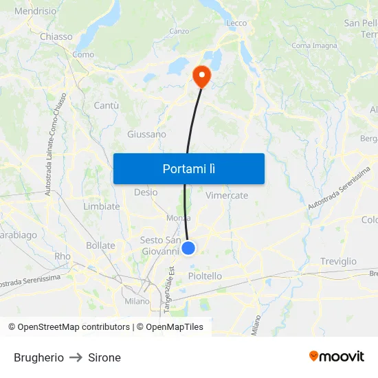 Brugherio to Sirone map