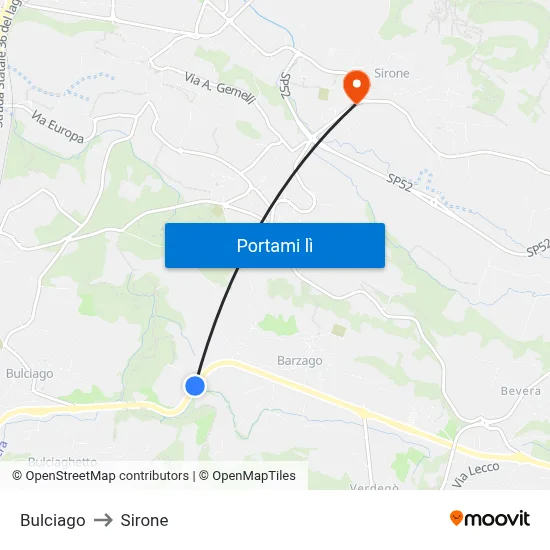 Bulciago to Sirone map