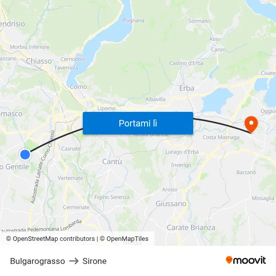 Bulgarograsso to Sirone map