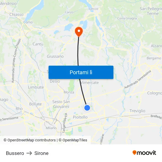 Bussero to Sirone map