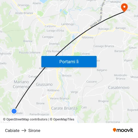 Cabiate to Sirone map