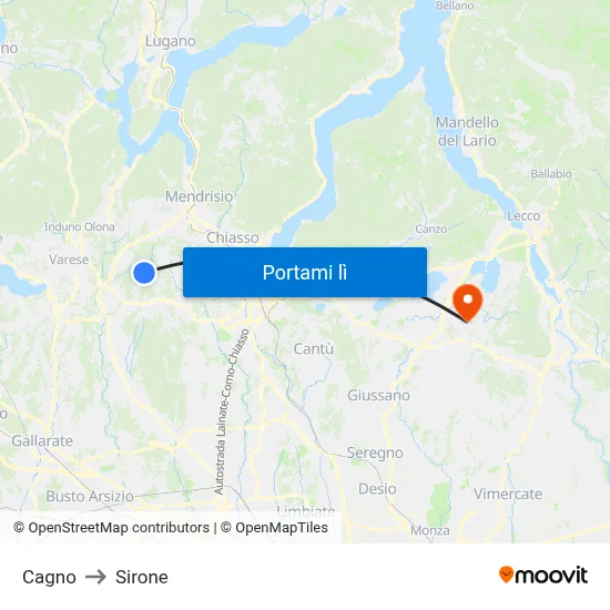 Cagno to Sirone map