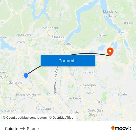 Cairate to Sirone map