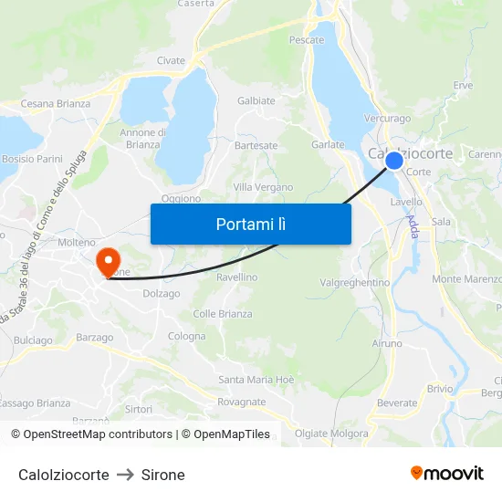 Calolziocorte to Sirone map