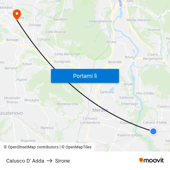 Calusco D' Adda to Sirone map