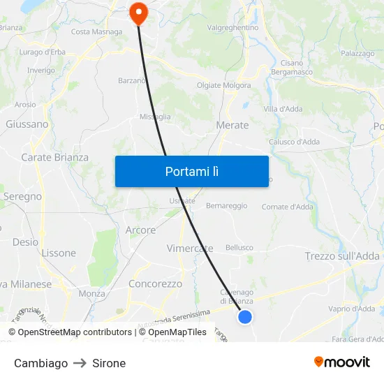 Cambiago to Sirone map