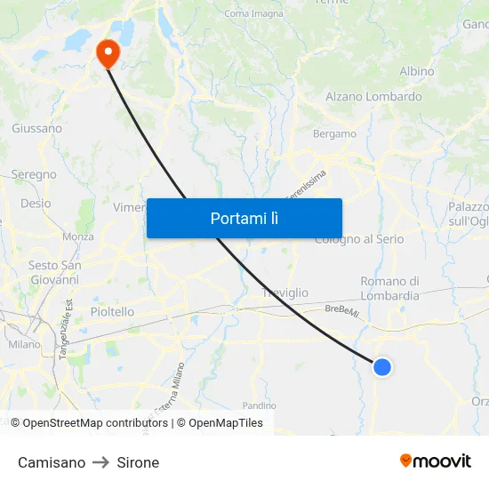 Camisano to Sirone map