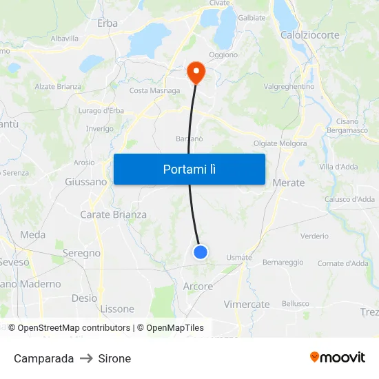 Camparada to Sirone map