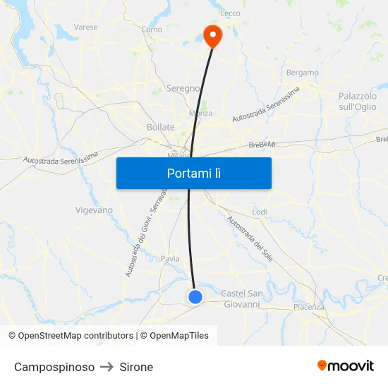 Campospinoso to Sirone map