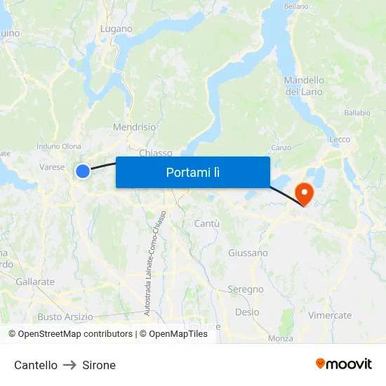 Cantello to Sirone map