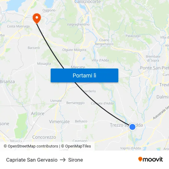 Capriate San Gervasio to Sirone map