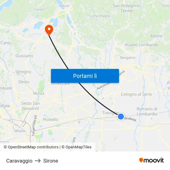 Caravaggio to Sirone map