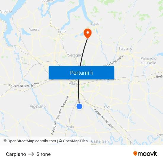 Carpiano to Sirone map