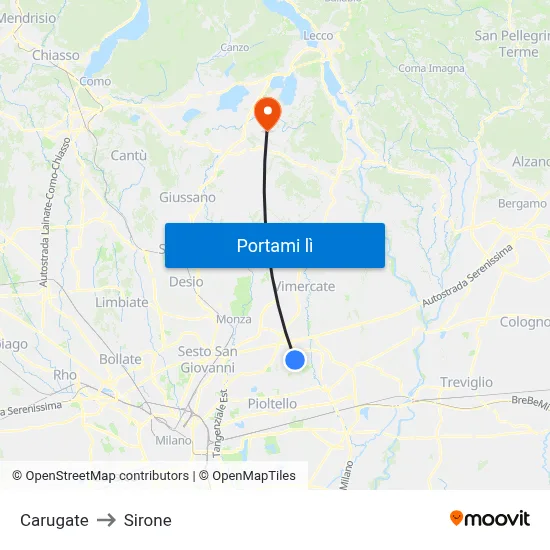 Carugate to Sirone map