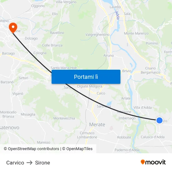 Carvico to Sirone map