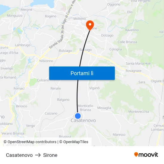 Casatenovo to Sirone map