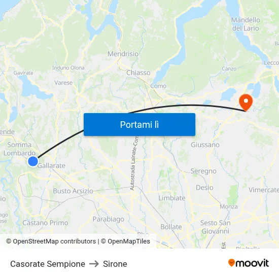 Casorate Sempione to Sirone map