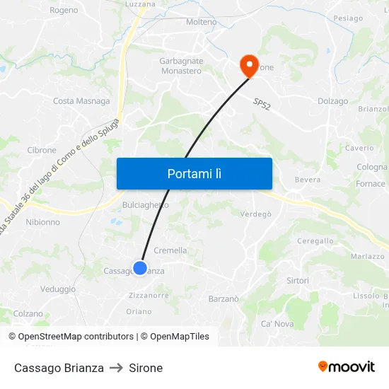 Cassago Brianza to Sirone map