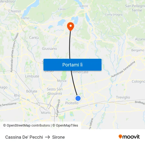 Cassina De' Pecchi to Sirone map