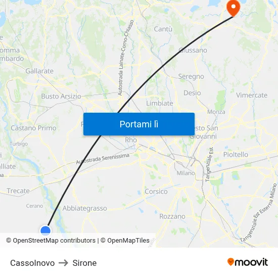 Cassolnovo to Sirone map