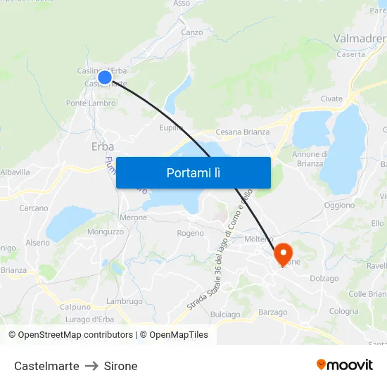 Castelmarte to Sirone map