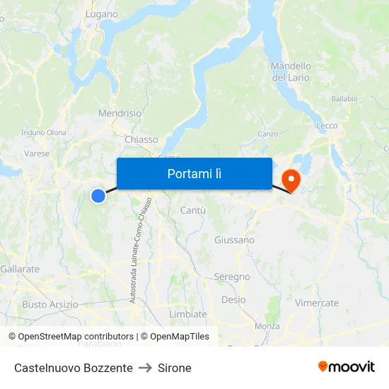 Castelnuovo Bozzente to Sirone map