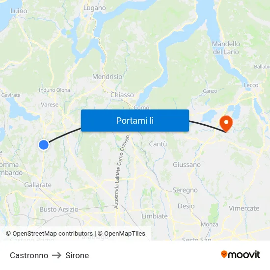 Castronno to Sirone map