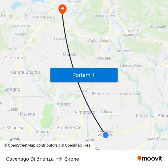 Cavenago Di Brianza to Sirone map