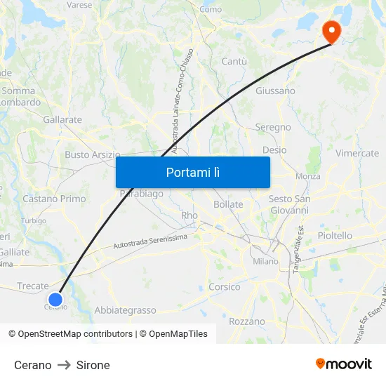 Cerano to Sirone map