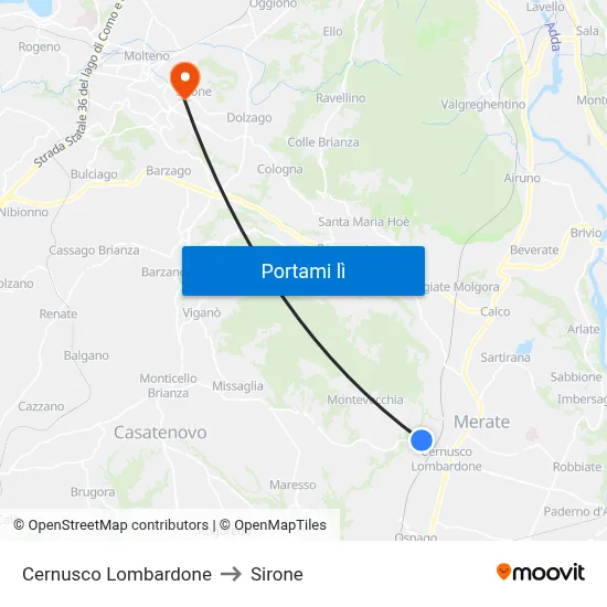 Cernusco Lombardone to Sirone map