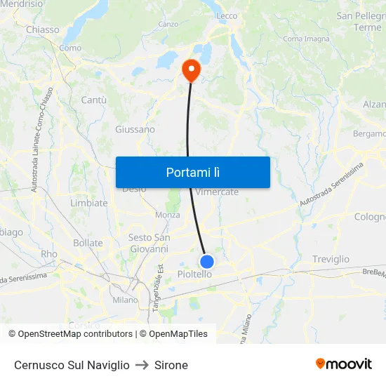Cernusco Sul Naviglio to Sirone map