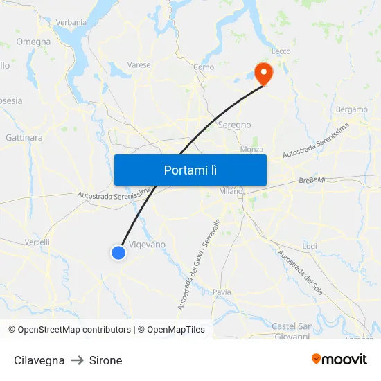 Cilavegna to Sirone map