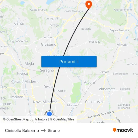Cinisello Balsamo to Sirone map