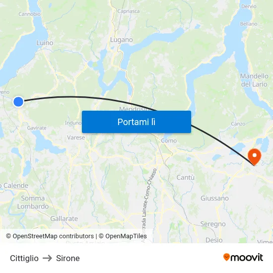 Cittiglio to Sirone map