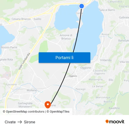 Civate to Sirone map