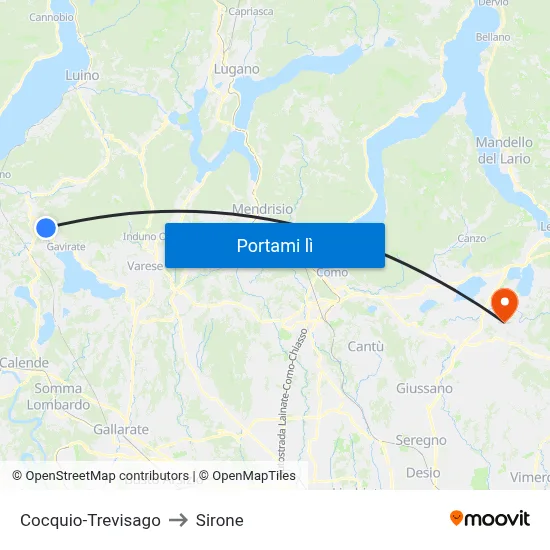 Cocquio-Trevisago to Sirone map