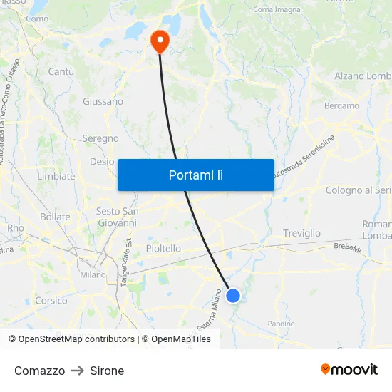 Comazzo to Sirone map
