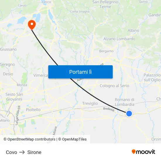Covo to Sirone map
