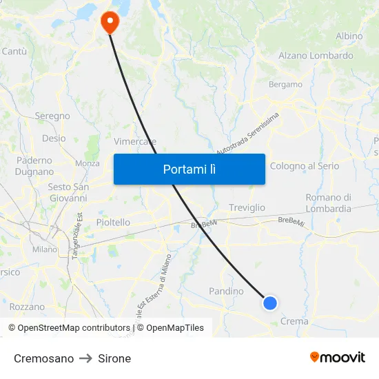 Cremosano to Sirone map
