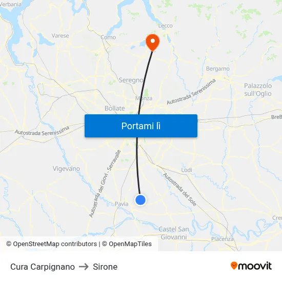 Cura Carpignano to Sirone map